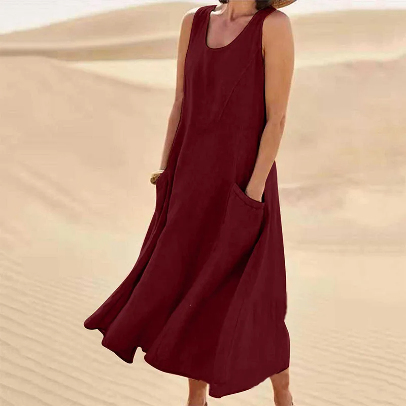 Isabel | Women's cotton and linen sleeveless dress with pocket